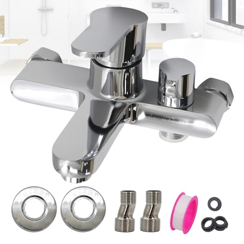 ANEELV Rubinetto per vasca da bagno, montaggio a parete, miscelatore monocomando con beccuccio doccia da 1/2, superficie cromata (moderna)