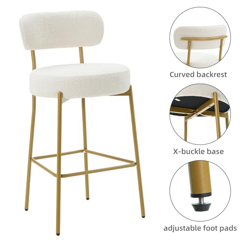 AurnaGle Bar Stools Set of 3, Boucle 24 Inch Modern Counter Height Bar Stools with Backs,Upholstered Barstools with Gold Legs for Kitchen Island, Bar, Cafe by AurnaGle - Image 5