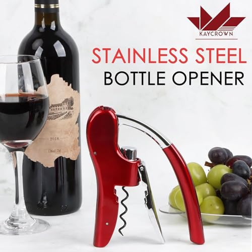 Best Utensils Professional Zinc Alloy Power Wine Opener Octopus Premium Vertical Lever Corkscrew with Built-in Foil Cutter Waiter Bottle Openers Kit (Red) - Image 5