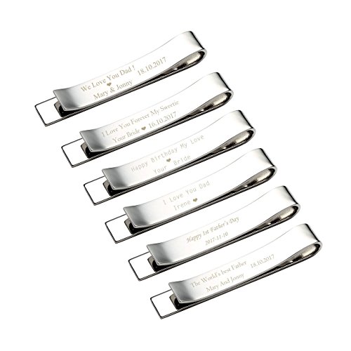 Zysta Free Engraving - Personalized Custom Mens High Polished Stainless Steel Mens Tie Bar Clip For Regular Ties + Gift Box #TOP4
