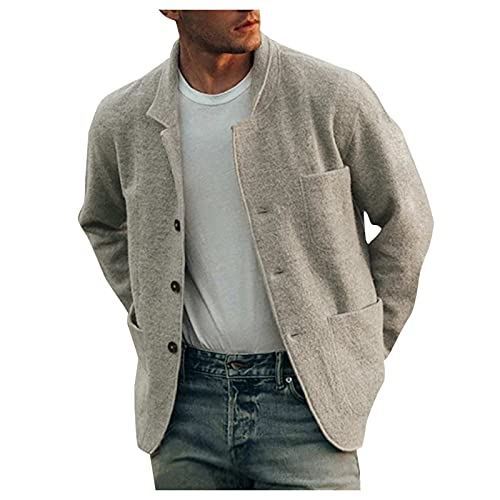 Tops for Men Pure Color Single Breasted Long Sleeve Fashion Slim Fit Jacket Coat Autumn Winter Casual Loose Blouse Tee (03 Gray, XXXL)