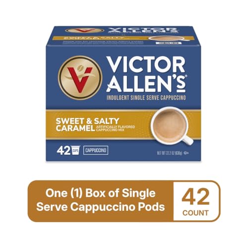Victor Allen's Coffee Sweet and Salty Caramel Cappuccino, Flavored Coffee, 42 Count Single Serve Coffee Pods for Keurig K-Cup Brewers