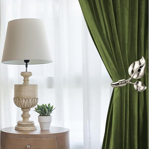 Image of HIKMLK Bright Nickel Leaf Shaped Curtain Holdbacks 2pcs, Handmade Metal Side Holders Hooks for Wall, Tieback Pull Backs for Drapes Drapery Home Window Decoration