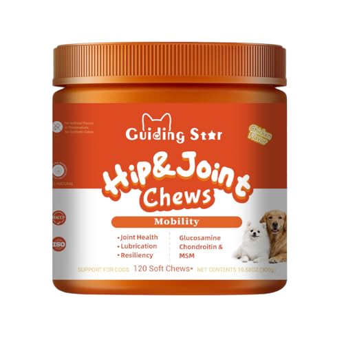 Hip and Joint Supplement for Dogs Glucosamine for Dogs, Mobility, Flexibility & Comfort Support, Hip and Joint Supplement with Chondroitin, MSM, Vitamins C & E, 120 Chews Chicken Flavored