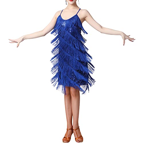 Mujer Lentejuelas borlas Samba Tango Vestido de Baile Latino con borlas 1920s Vestido de Fiesta de Baile Sin Mangas Tirantes Espagueti Sin Espalda Purpurina Borla Fiesta Vestido de Noche Cóctel