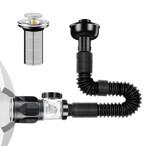 Qcbuegof Tubo di scarico flessibile estensibile, filtro deodorante per tubazioni, lavandino, lavandino, vista da incasso, scolapasta, tubo di scarico, tubazioni, accessori da bagno
