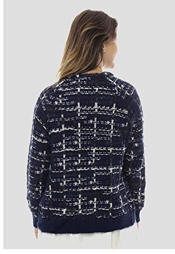 Casaco Aberto Xadrez Azul Marinho e Branco Sob com Lurex