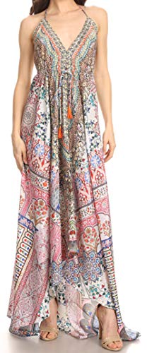 Image of Sakkas Lizi Womens Maxi High-Low Halter Handkerchief Long Dress Beach Party