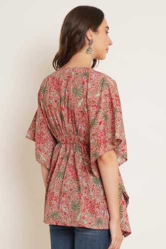 Image of COTLAND Fashions Jaipuri Cotton Kimono Sleeves Printed Longline Kaftan Top for Women