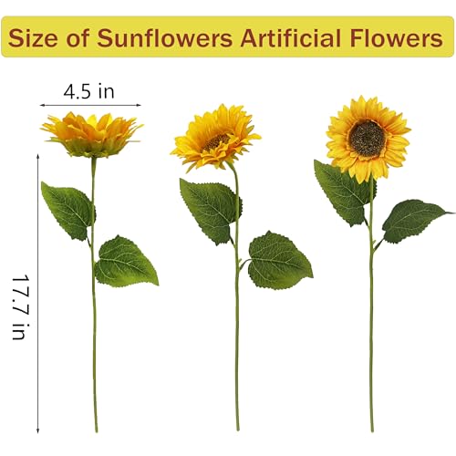 10PCS Sunflowers Artificial Flowers, Fake Silk Sunflower with Long Stem, Artificial Sunflowers for Fall Home Decor, Baby Shower, Wedding Decor and Cemetery Flowers Decor image 1