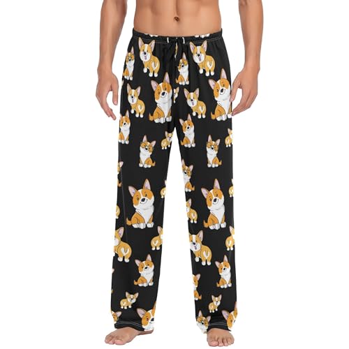 Corgi Men's Straight-Fit Pajama Pant Jersey Sleep Pjs Bottoms with Pocket Drawstring