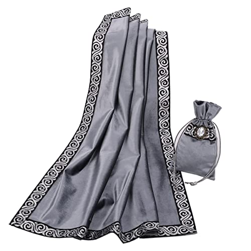 BLESSUME Wicca Square Altar Tarot Table Cloth for Reading with Card Pouch 24.4 * 24.4 inch (Gray 1)