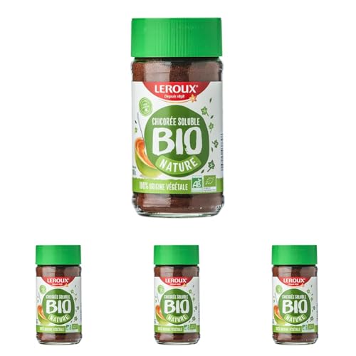 Leroux - Leroux - Chicorée Bio Soluble Nature - 100% d'Origine Végétale - Chicorée Biologique Cultivée en France - Riche en Fibres, Sans Sucres Ajoutés - Pot de 100g (Lot de 4)