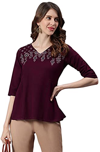Janasya Damen Flex-Top aus Baumwolle, Burgunderrot, burgunderfarben, X-Groß Cover