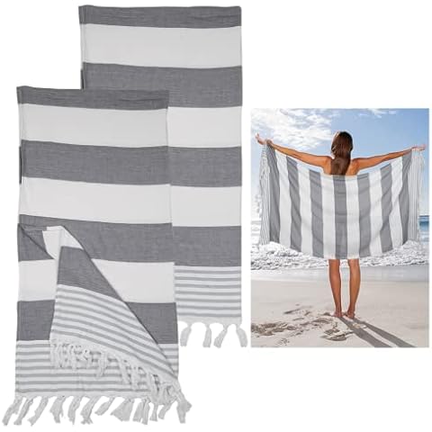 Kapmore 2PCS Turkish Beach Towels, Soft Cotton Absorbent Quick-Dry Towels, 71”x39” Oversized Beach Blankets, Lightweight Travel Bath Towels for Beaches, Pools, Gyms, SPAs, Yachts Cover