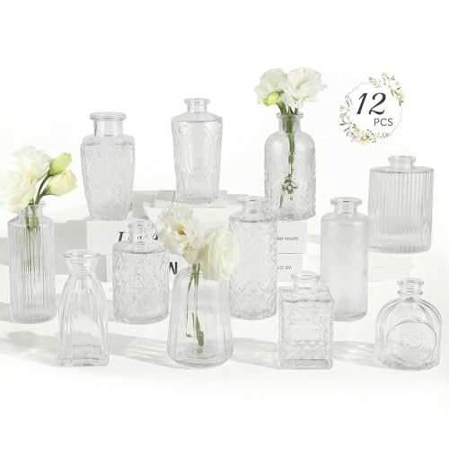 RUCKAE Small Clear Bud Vases Bulk 12 Pack Mini Flower Glass Vases for Centerpiece Table Wedding...