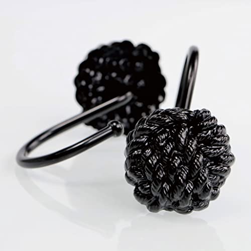 Black Shower Curtain Hooks Rings: PopKozzi Rust Proof Metal Decorative Shower Curtain Rings - Modern Farmhouse Nautical Designer Shower Curtain Hangers for Bathroom - Set of 12