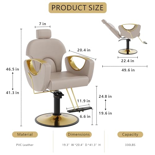 Image of Barber Chair, Reclining Hair Salon Chair, 360 Degrees Swivel Styling Chair, Height Adjustable Hydraulic Shampoo Chairs, Spa Equipment (Gray)