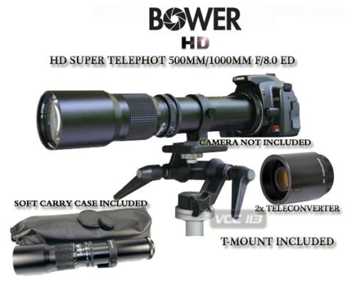 Bower 500mm/1000mm f/8 MF Telephoto Lens for Canon EOS T5i 700D T4i 650D 1D Mark IV 5D Mark II 60Da 