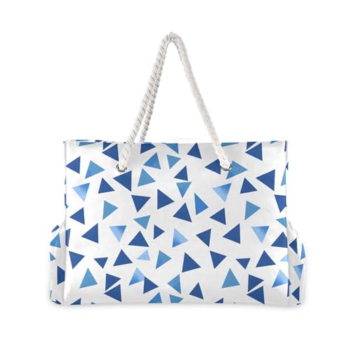 MNSRUU Large Beach Bag for Women, Blue Lattice Tote Travel Gym Swim Bag