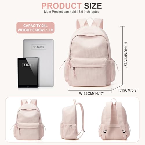 School Backpack for Teens Boys Girls Cute Corduroy Bookbag Classic Casual High School Bag Lightweight College Backpack For Women Men(Pink)2