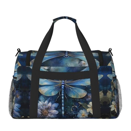 Art Blue Dragonfly Foldable Travel Duffel Bag Tote Carry On Luggage Bag For Weekend Getaways, For Spontaneous Trips2