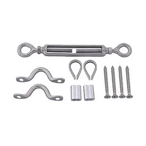 Generic 5 Group 304 Stainless Steel Duty Heavy Cable Railing Kits for Wood Posts, DIY Balustrade Kit with Jaw Fork Turnbuckle