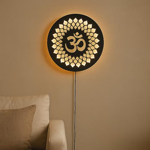 Image of Om LED Backlit Mandir Decor | Moon Wall Lights for Home Decoration | Wall Lamps for Bedroom & Living Room | No Adapter Required
