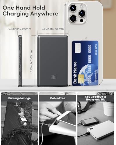 Image of for Magsafe Portable Charger, [0.38 inch Slim] 5000mAh Wireless Magnetic Power Bank with USB C Charging, Travel Essential Magsafe Battery Pack Compatible Charger for iPhone 17 /16 /15 /14 /13 /12