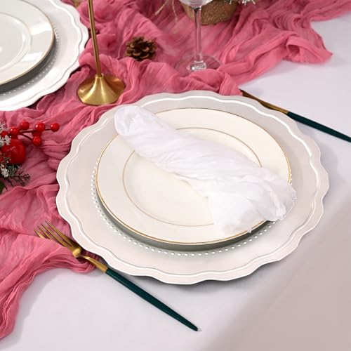 Pesonlook 50 Pack Charger Plates Silver Round Beaded Lace Dinner Plates 13 inch Decorative Plastic Table Chargers for Wedding, Party, Dinner, Ceremony Banquet