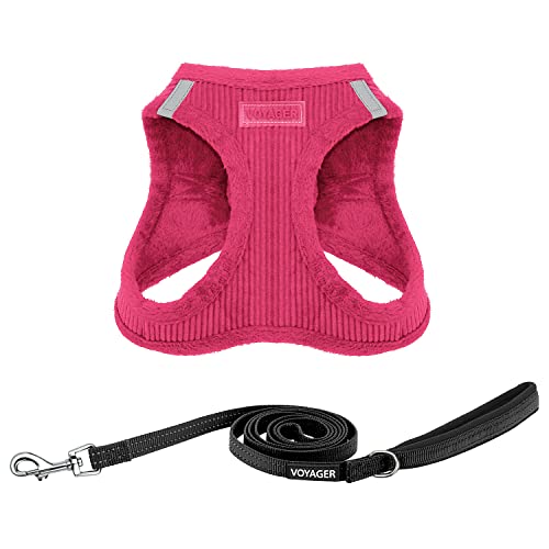Image of Voyager Step-in Plush Dog Harness - Soft Plush, Step in Vest Harness for Small and Medium Dogs by Best Pet Supplies - 1Fuchsia Corduroy (Leash Bundle), M (Chest: 16 - 18 inch)