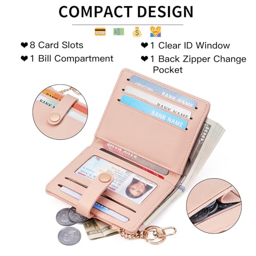 Image of Small Wallet Women Slim Bifold RFID Blocking PU Leather Card Holder Wallets with Change Pocket ID Window