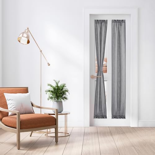 NICETOWN Door Curtains for Sliding Glass French Door, Farmhouse Linen Cutains for Kitchen Light Filtering Rod Pocket Small Window Covering with Tiebac