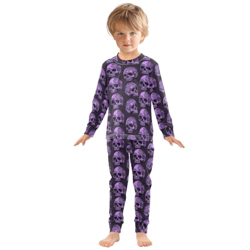 Fustylead Vibrant Purple Skull on Dark Background Pajamas Cotton Sleepover PJ Set Long Sleeve Lounge Wear3