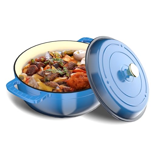 Bonnlo 7.5QT Round Dutch Oven, Enameled Cast Iron Dutch Oven Pot with Lid & Dual Handles, Oven Safe Up to 500° F, for Sourdough, Bread Baking, Stews and Roasting (Blue)