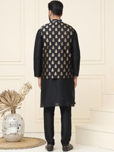 Image of SOJANYA (Since 1958 Men's Silk Blend Kurta Pyjama With Nehrujacket Set