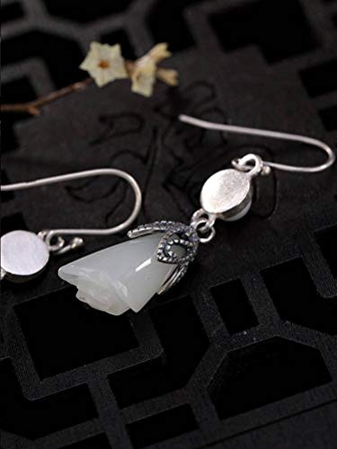 Boucles d'oreilles néphrite blanc anti-ternissement style chinois - 5