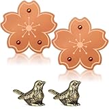 Hoemwarm Bird Bath Copper Cleaner Disks Set 4PCs Brass Flower Shape Water Discs for Outdoor Birdbaths Garden Fountain Decor Mini Sparrow Statues