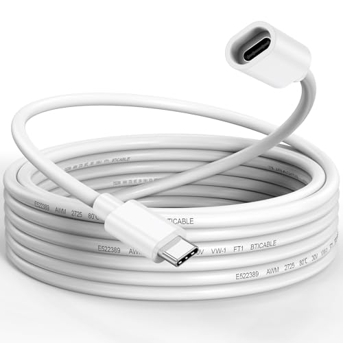 15FT Long USBC Extension Cable for Ring Solar Panel and Camera, White Waterproof USB Type-C Male to...