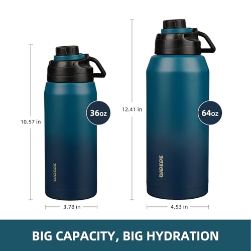 Image of BJPKPK 64 oz Half Gallon Water Bottle, Leakproof Insulated Stainless Jug | Double Wall Vacuum, Keeps Hot /Cold, BPA Free, Dishwasher Safe, Wide Mouth, Spout Lid, Carry Handle, Travel & Hiking, Sea