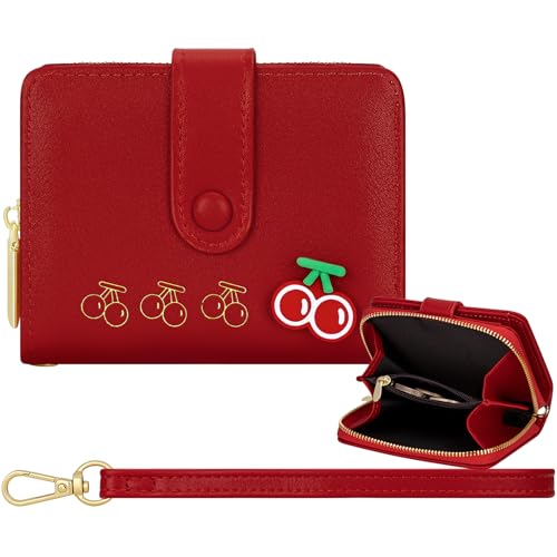 Image of YINHEXI Wallet Women, RFID Blocking Small Compact Trifold PU Leather Card Holder Purse with Coin Pocket & ID Window for Ladies, Ladies, Teens, and Girls (Cherry Red-02)