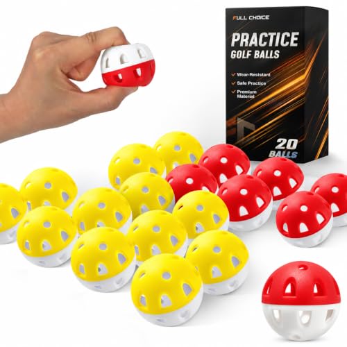 Full Choice Practice Golf Balls, Soft Plastic Golf Ball,Easy Tracking, Limited-Flight, High-Resilience Design for Repeated Outdoor/Indoor, 12 Yellow & 8 Red