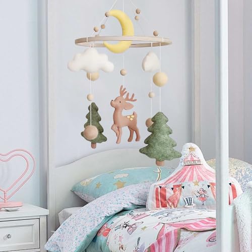 Baby Mobile Baby Windspiele, Hirsch Wald Thema Babybett Mobile aus Filz, Hängende Bettglocke Neugeborene Geschenk für Baby Mädchen Jungen