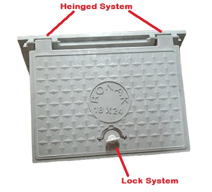 Ronak Heavy Duty Manhole Cover with Lock & Heinged System (White Color) | Chamber Cover | Water Tank Cover |5 Tons Capacity (18 x 24 Manhole with Lock & Heinged System) 2