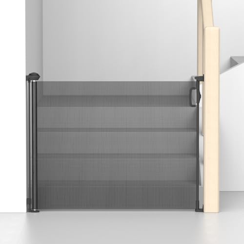 Image of Kids Station Baby Retractable Safety Gate - Magic Pet Gate - Retractable Mesh - Extra Wide - Dog Safety Fence Guard - Auto Locking - Height 90cm or 2.9ft - Expandable to 180cm or 6ft (Black)