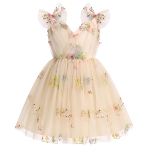 Image of IMEKIS Toddler Kids Girls Butterfly Dress Sparkle Sequins Tulle Wedding Formal Birthday Dresses 2-10T
