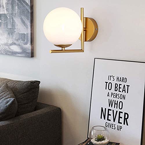 Image of WOKE Modern Wall Lamp with Ball Glass Shade, E27 Golden Finish Wall Lights Fixture Wall Mount Lamp for Bedroom Living Room Corridor Art Decor (Without Bulb) 78952