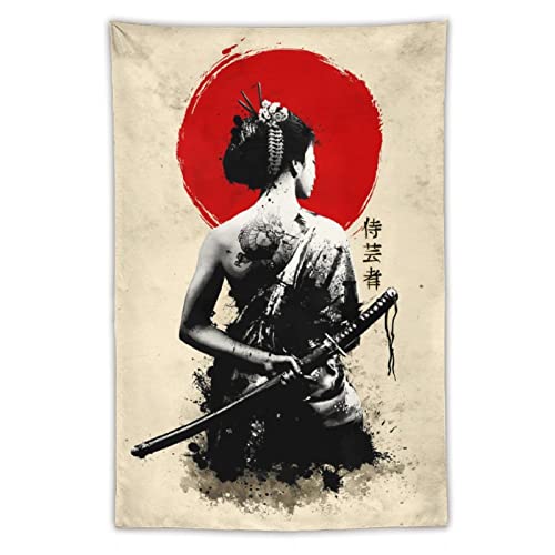 Jokimal Japanese Woman Geisha Samurai Tapestry Poster Wall Wall Art Wall Decor Apartment Home Dorm Wall Decorations For Living Room Bedroom Tapestries 40"X60" #TOP1