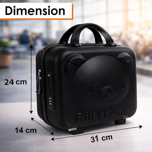 Image of Wishkey Travel Makeup Cosmetic Organizer Hard Shell Case with Password Lock & Trolley Strap, Portable Vanity Box Suitcase for Women & Girls Multipurpose Makeup Storage Bag (31x24x14cm) Black