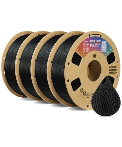 Image of OVERTURE 4KG Bundle PLA Filament 1.75mm, Neatly Wound 3D Printer Filament 4 Pack 1kg Spool (2.2lbs), Dimensional Accuracy + /- 0.02 mm, Fit Most FDM 3D Printers (Black 4-Pack)
